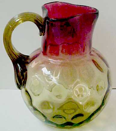 Amberina Inverted Thumbprint Pitcher w/ Applied Handle