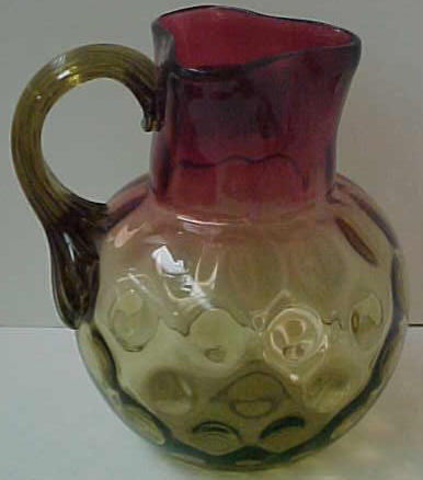 Amberina Inverted Thumbprint Pitcher w/ Applied Handle